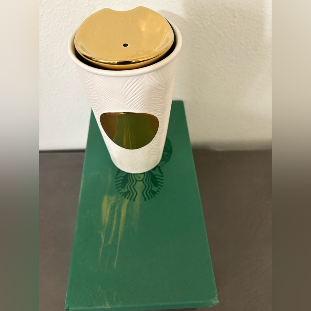 New Starbucks 2015 Gold Dot Collection 10 Oz Textured Ceramic Double Wall Mug